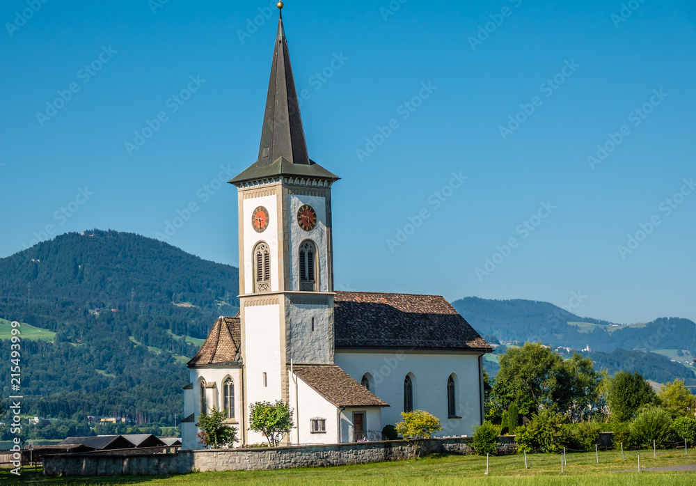 The historical St. Martin Busskirch church, Rapperswil-Jona, The early medieval Parish church rests on the remains of a Roman building (1st to 4th century A.D.). Sankt Gallen, Switzerland