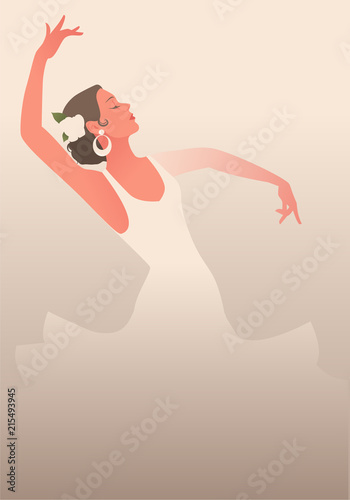 Beautiful Spanish flamenco dancer wearing flower in her hair
