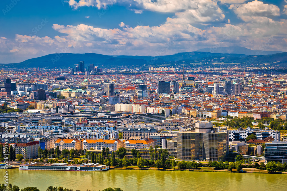 Dandube river and Vienna cityscape view