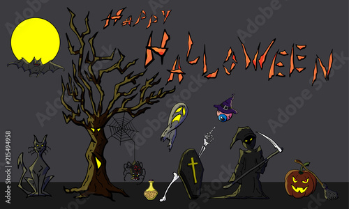 Vector illustration of a happy Halloween. Can be used for the background of notebooks, albums, a web page, fills drawings, wallpapers, surface textures.