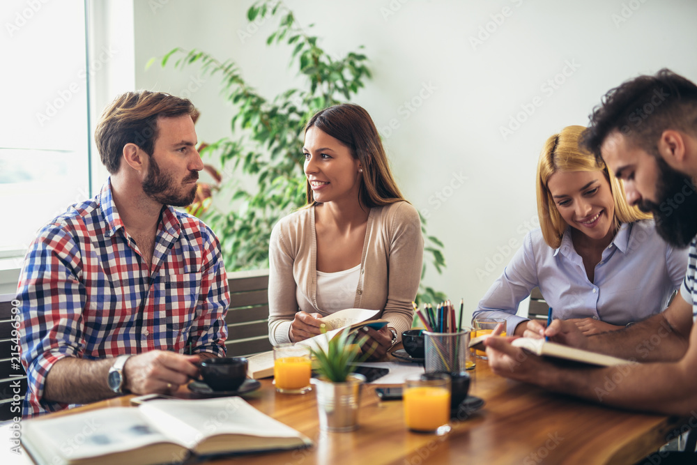 Group of students study at home. Learning and preparing for university exam. Group of students study at home. Learning and preparing for university exam.