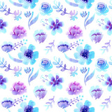 watercolor patterns seamless pattern, violet-blue flowers