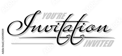 Underscore handwritten text "Invitation. You're invited". Underline hand drawn calligraphy lettering
