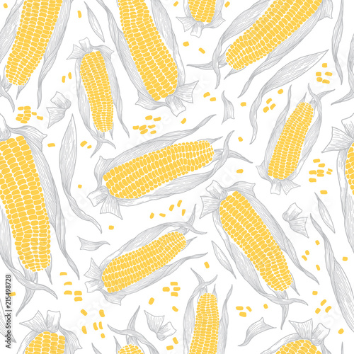 Sweet Corn Regular Seamless Pattern in White, Yellow and Grey