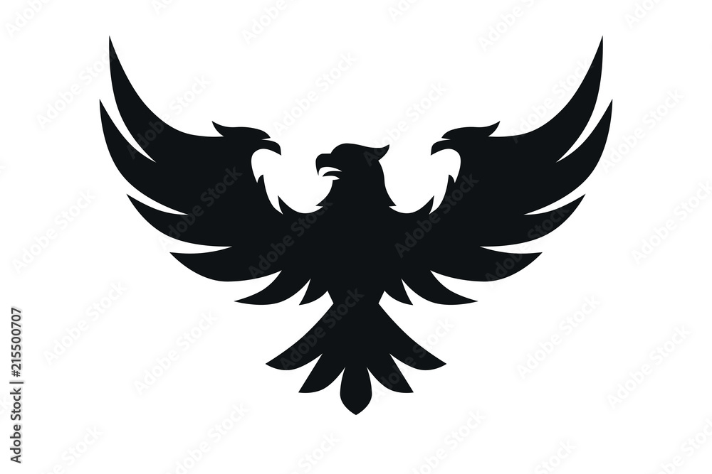 Heraldic black eagle, falcons and hawks set spread wings, isolated on white background