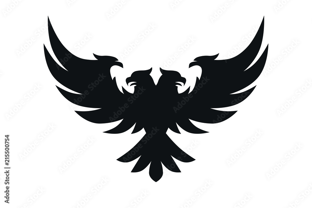 Naklejka premium Heraldic black eagle, falcons and hawks set spread wings, isolated on white background