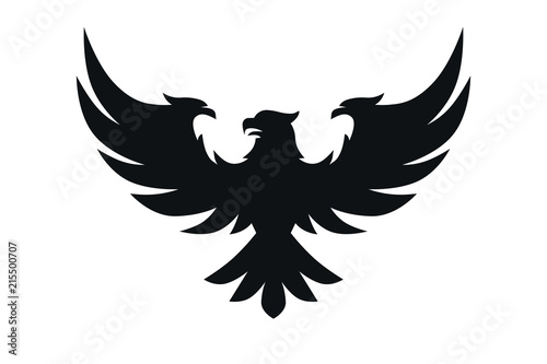 Heraldic black eagle, falcons and hawks set spread wings, isolated on white background
