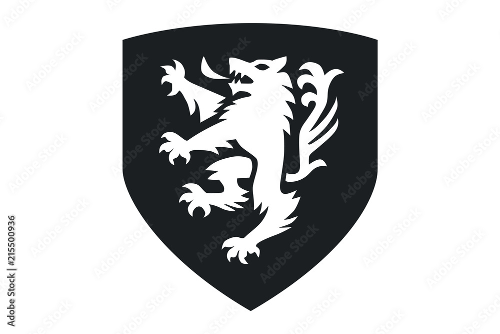 Fototapeta premium A pet dog or wolf animal in a rampant heraldic coat of arms pose standing on hind legs