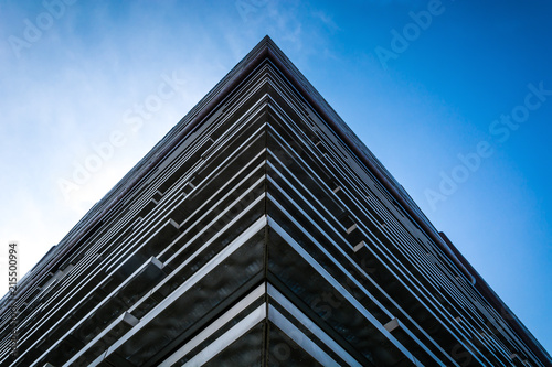 looking up to glass building. Modern architecture, glass and steel. Abstract architectural design. Inspirational, artistic image. Industrial design. .Modern building.