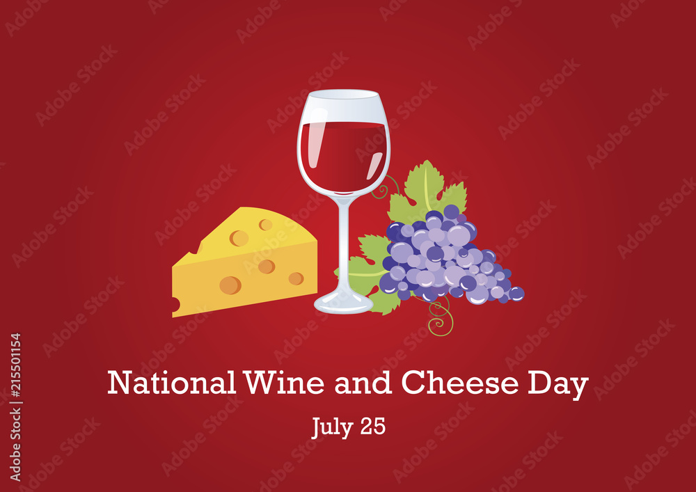 National Wine and Cheese Day vector. Red wine and cheese. Still life