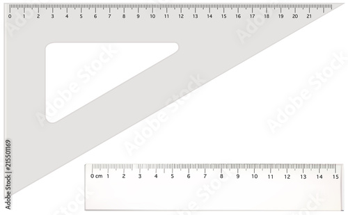 Two Transparent Rulers - Long and Triangle Ruler Illustration Isolated on White Background, Vector