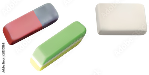 School Eraser Set Isolated on White Background - Detailed Illustration, Vector