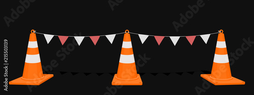 Isolate safety cone with flag rope  on transparent background
