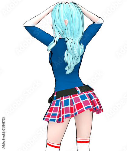 3D sexy anime doll japanese anime schoolgirl big blue eyes and bright  makeup. Skirt cage. Cartoon, comics, sketch, drawing, manga illustration.  Conceptual fashion art. Seductive candid pose. Stock Illustration | Adobe  Stock