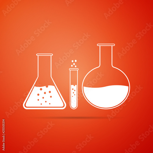 Test tube and flask - chemical laboratory test icon isolated on orange background. Laboratory glassware sign. Flat design. Vector Illustration