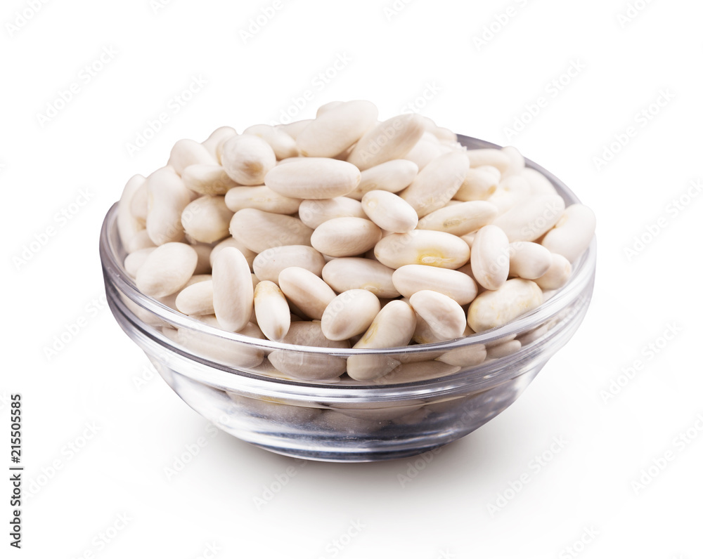 Glass bowl full of white beans