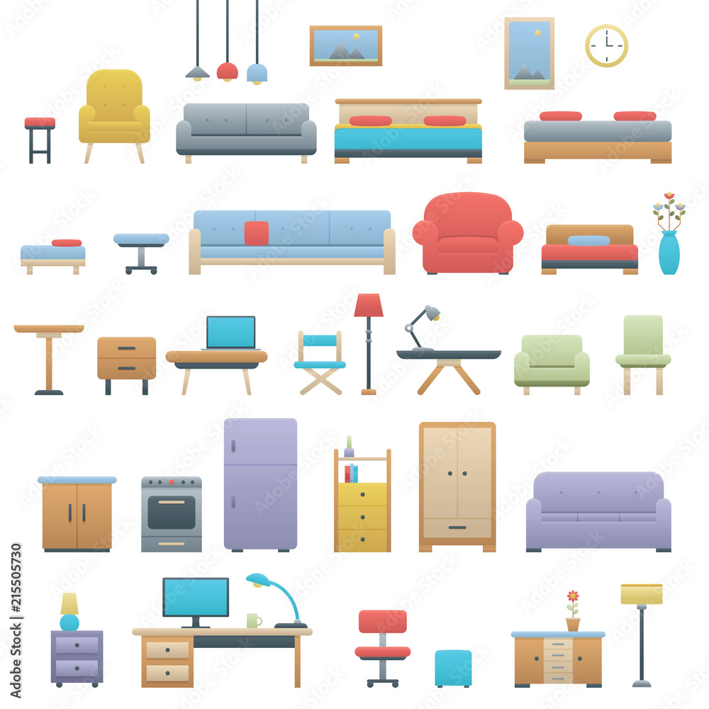 Furniture icon collection set with smooth and gradient style Furniture icon collection set with smooth and gradient style