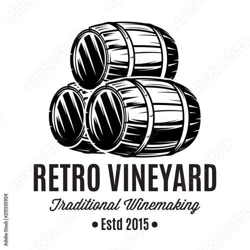 vector monochrome illustrations with three barrels for alcoholic beverages
