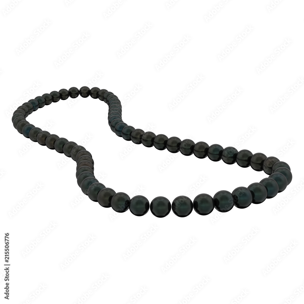 3D illustration isolated black pearl necklace beads on a white background 3D illustration isolated black pearl necklace beads on a white background