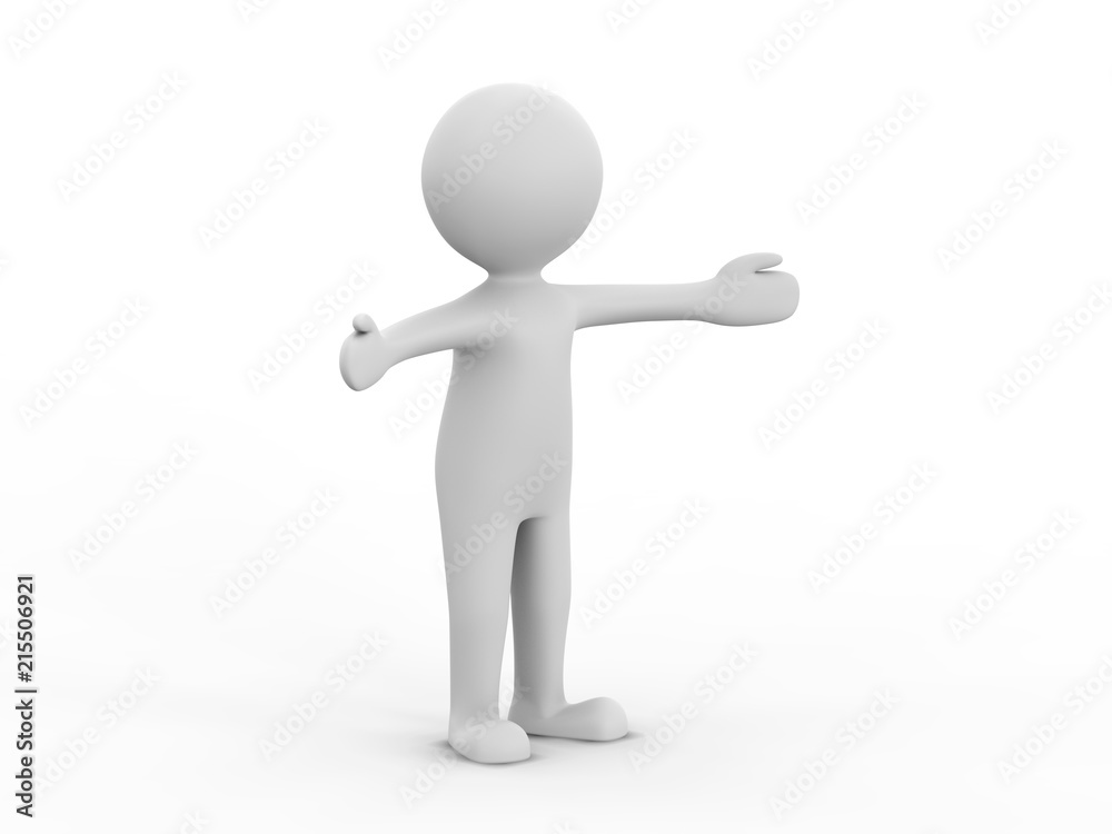 3D illustration man presenting your product hands to the side on a white background 3D illustration man presenting your product hands to the side on a white background