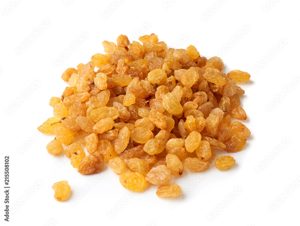 Heap of yellow raisins isolated on white background Heap of yellow raisins isolated on white background
