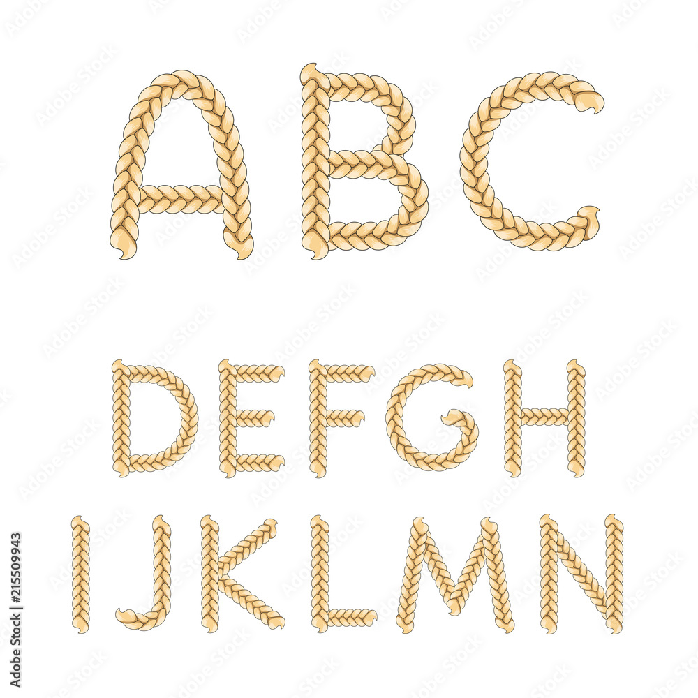 Alphabet from braids, letters from A to N. Isolated vector objects on white background. Alphabet from braids, letters from A to N. Isolated vector objects on white background.