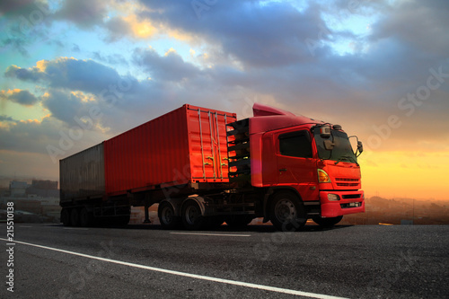  Transportation concept,import,export logistic industrial,Truck on highway road with big container