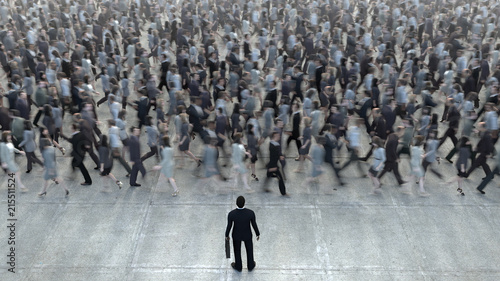 Photography businessman standing in front of a crowd of competitors
