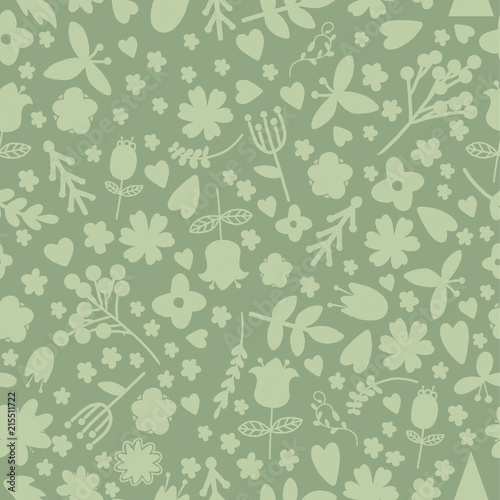 Hand drawn vector illustration seamless pattern green abstract flower for textile  apparel design  wallpaper or decoration