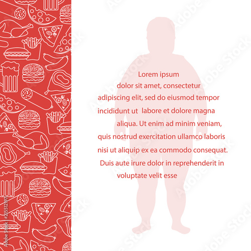 Fat man with unhealthy lifestyle symbols.