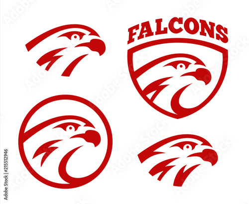 Canvas Print Vector falcon or hawk head sport logo mascot design set