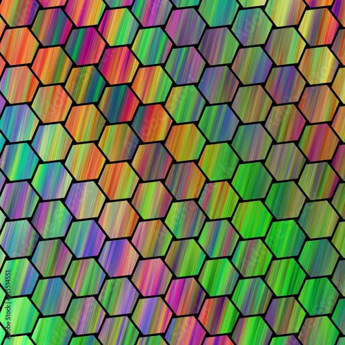 Abstract colorful hexagonal texture. Geometric fractal background. Fantasy digital art. 3D rendering.
