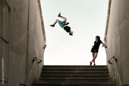 Flip Girl Boy Parkour photo