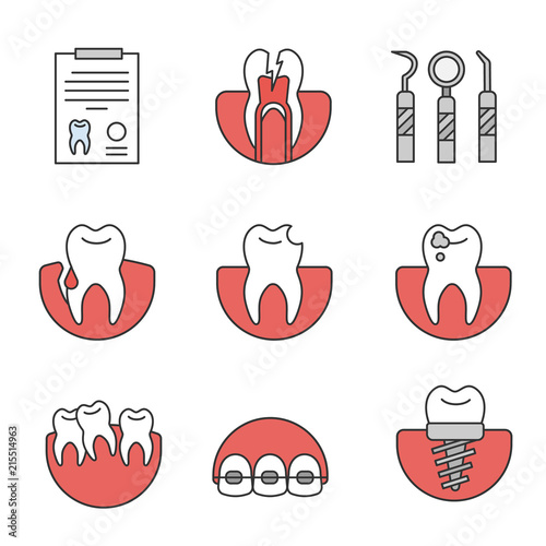 Dentistry color icons set