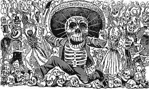 Black and White Mexican Day of The Dead Festival Illustration