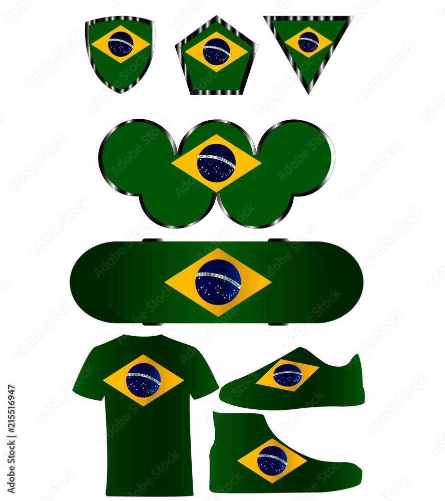 Set of different icons from the colors of the national flag of Brazil Set of different icons from the colors of the national flag of Brazil