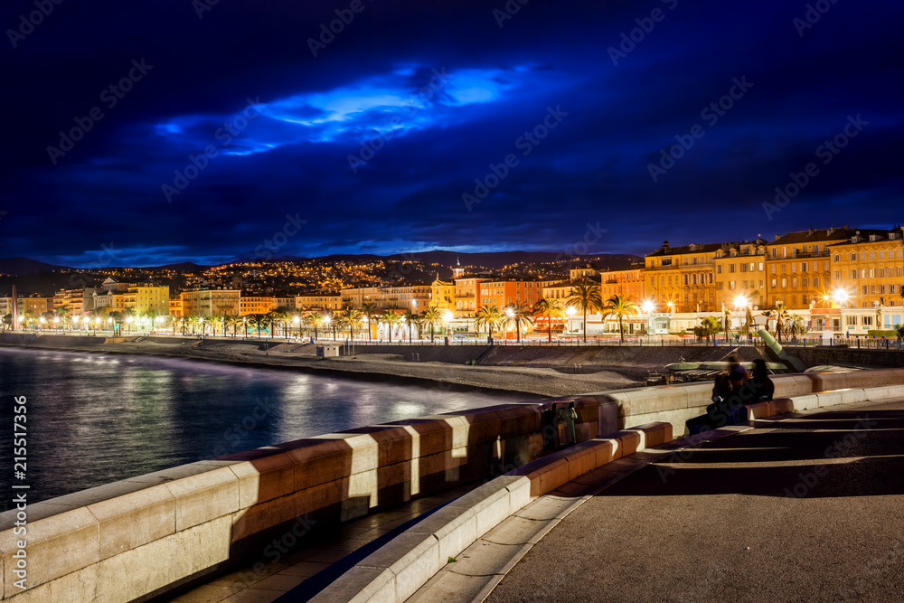 City Skyline of Nice in France at Night
