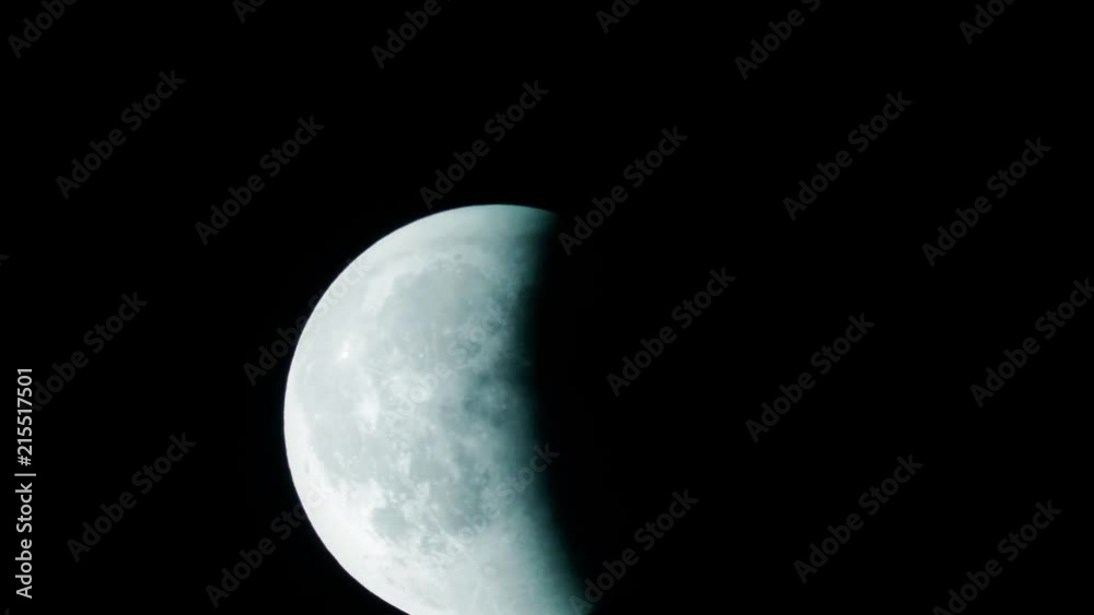 Blue moon 4K UHD telescopic view of the total lunar eclipse during 27 July 2018 - central lunar eclipse which occurred near apogee and was the longest total lunar eclipse in 21st century