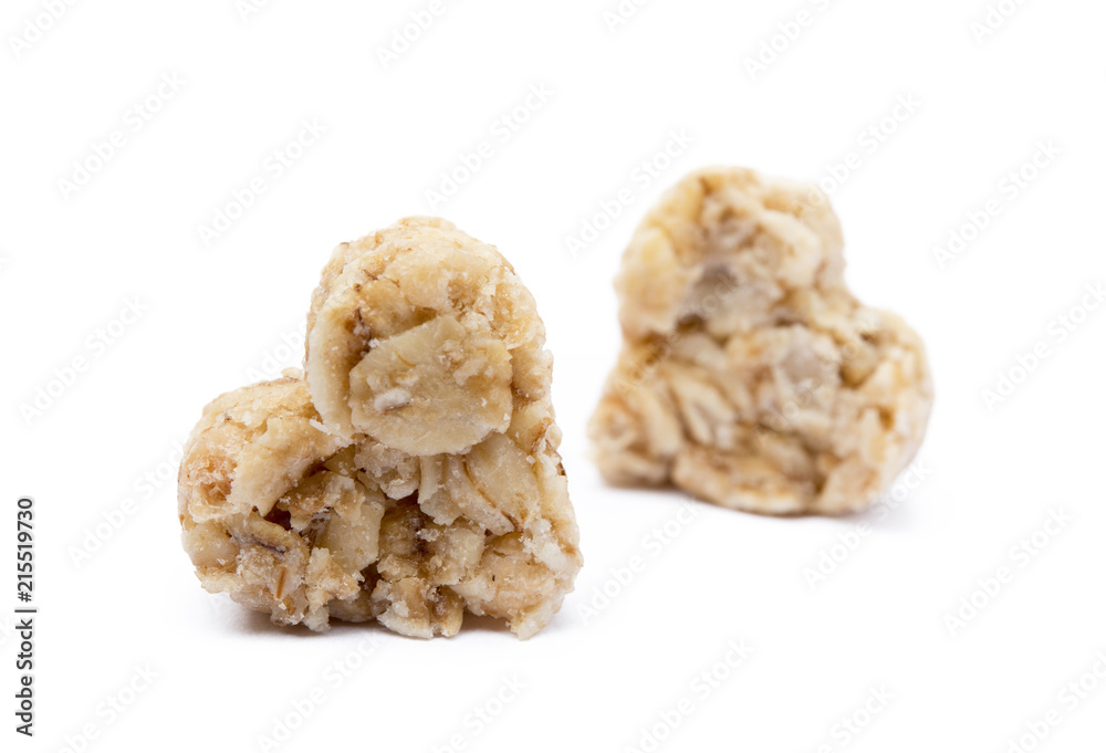 Oatmeal heart dessert isolated on white background Oatmeal heart dessert isolated on white background