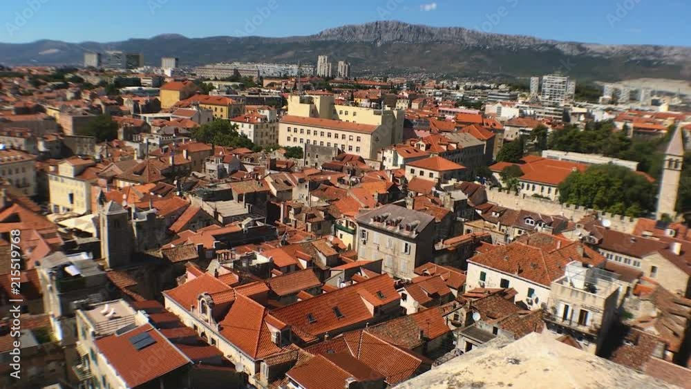 Splendid view on red roofs and blue sea in summer day from saint Duje cathedral, Split, Dalmatia, Croatia Splendid view on red roofs and blue sea in summer day from saint Duje cathedral, Split, Dalmatia, Croatia