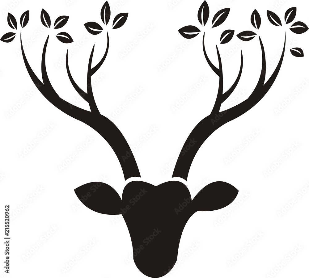 Naklejka premium Deer head with leafy horn.design logo template. icon vector