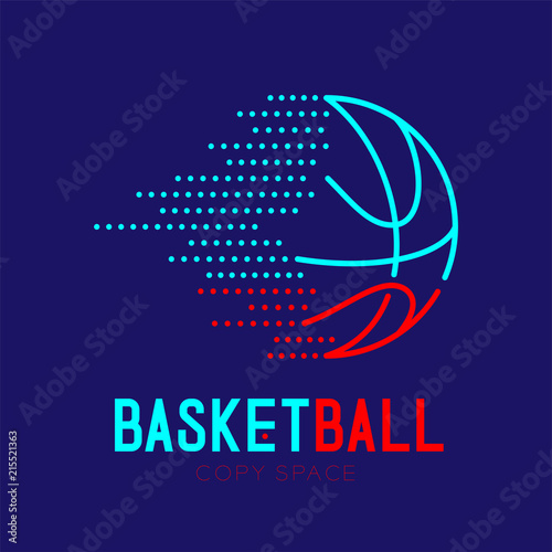 Basketball dash logo icon outline stroke set dash line design illustration isolated on dark blue background with basketball text and copy space