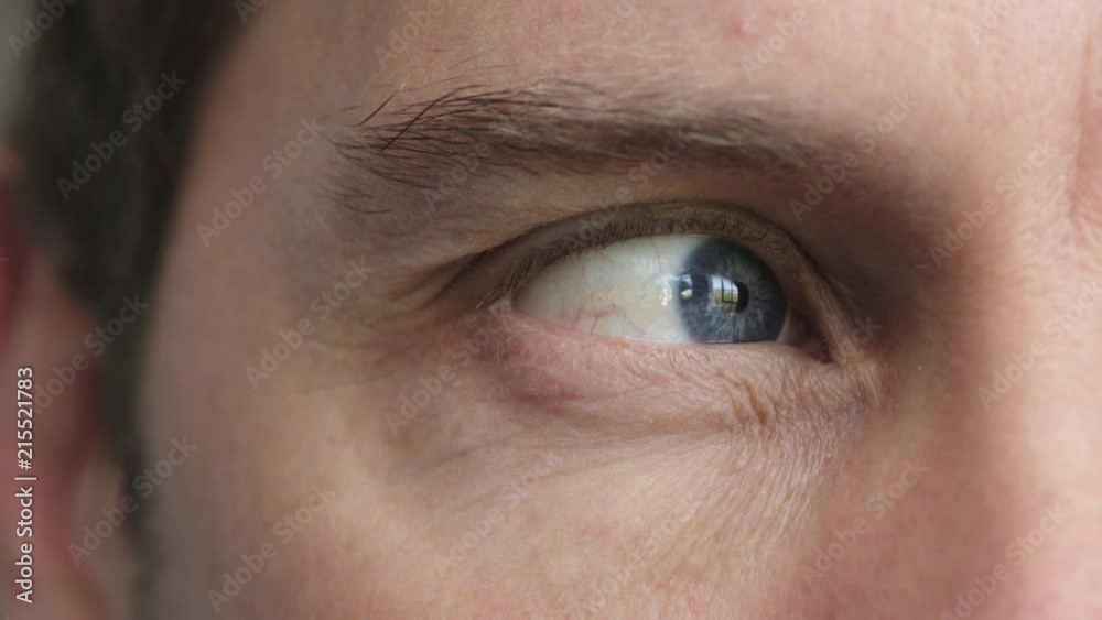 close up of male blue eye looking around pensive contemplative caucasian man vision close up of male blue eye looking around pensive contemplative caucasian man vision