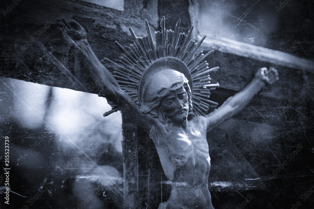 Jesus Christ crucified (an ancient wooden sculpture) Stock Photo ...