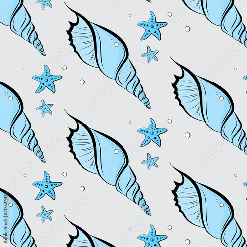 Vector seashells with jewels. Tropical summer nature gem background. Fashion vacation tropical ocean print