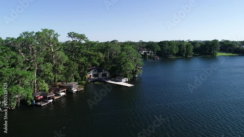 Drone view of boat dock at Winter Park Lake.