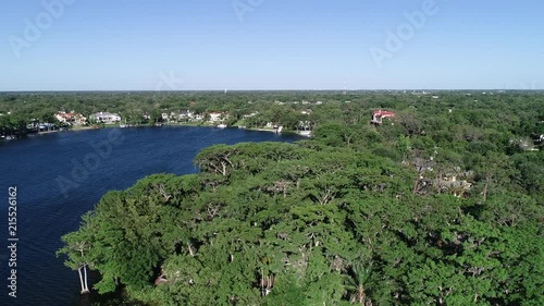 Gorgeous rising, aerial, view of Winter Park Lake in Florida.