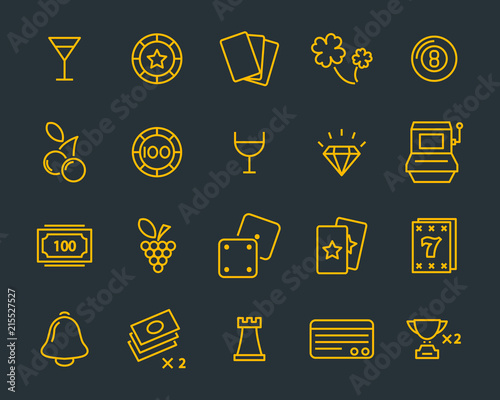 set of vector casino line icon, such as game, poker, card and more