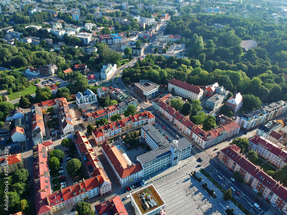 Aerial view on city hall in center of Koszalin city