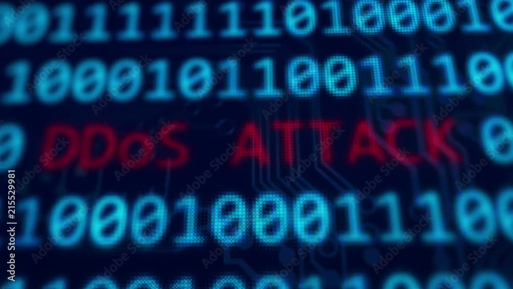 DDoS attack red message on computer screen 3D animation with depth of field DDoS attack red message on computer screen 3D animation with depth of field
